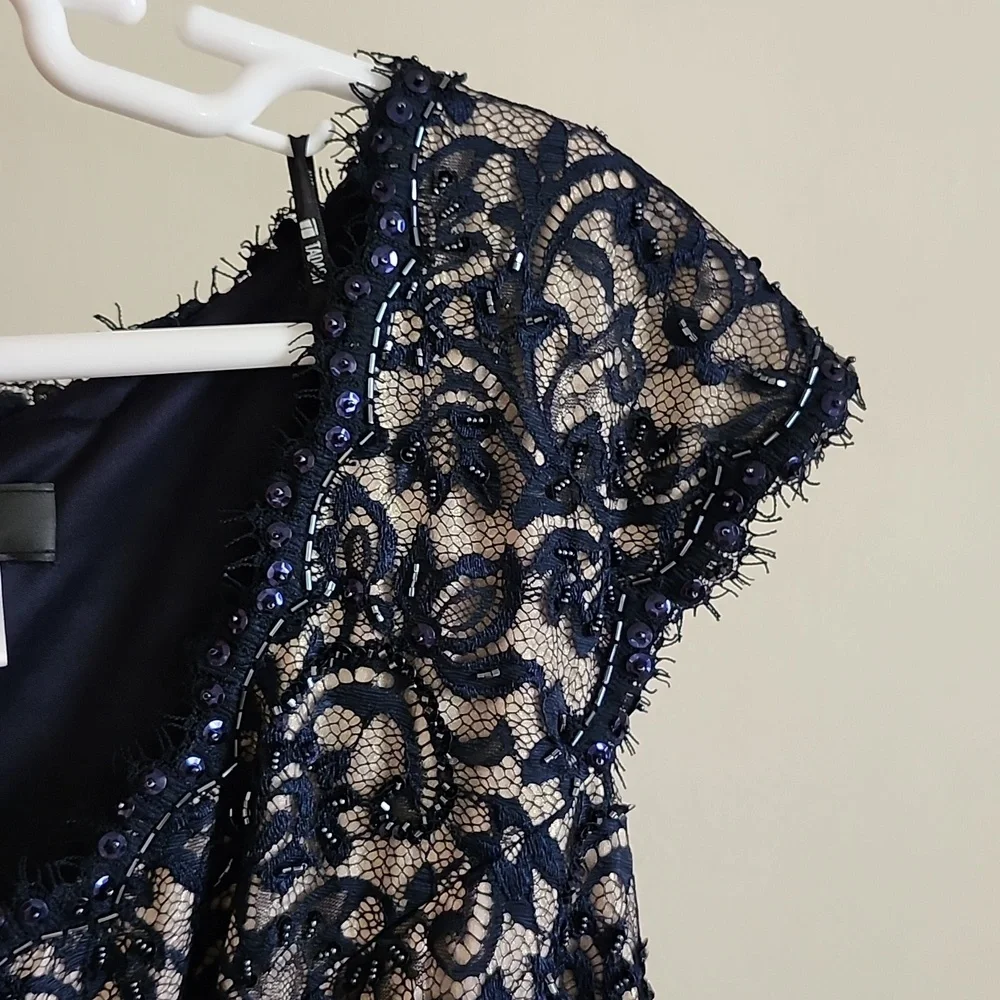 Todashi Collection Too Elegant Navy Lace Midi Dress Womens 22Q